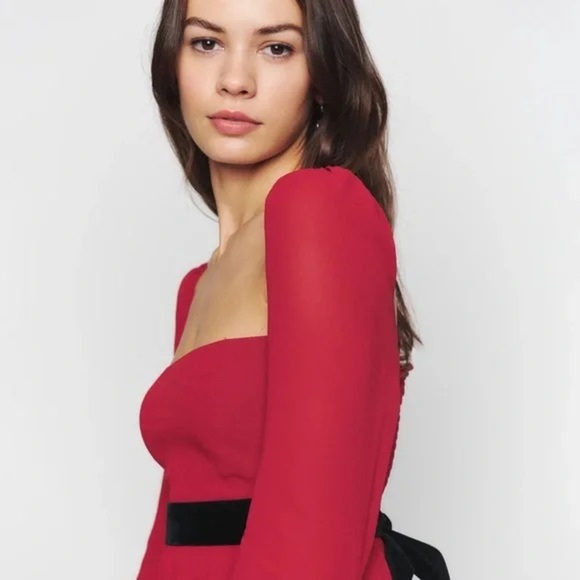 Reformation Red Dress with Black Bow - Picture 3 of 8